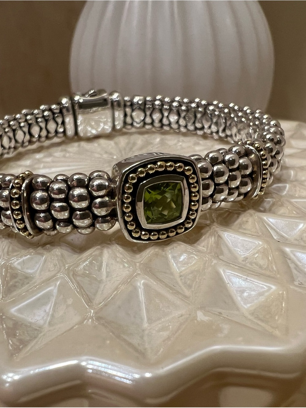 LAGOS 18K Yellow Gold & Sterling Silver Peridot Caviar Bracelet - Picture 2 of 16